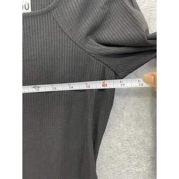 NY Collection Women's Bodysuit Ribbed 3/4 Sleeve Solid Black Medium - Picture 9 of 13